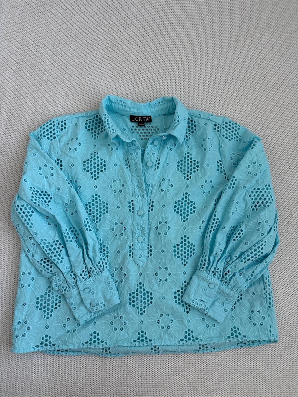 J Crew Cotton Eyelet Button Down Top Blue Size Small
